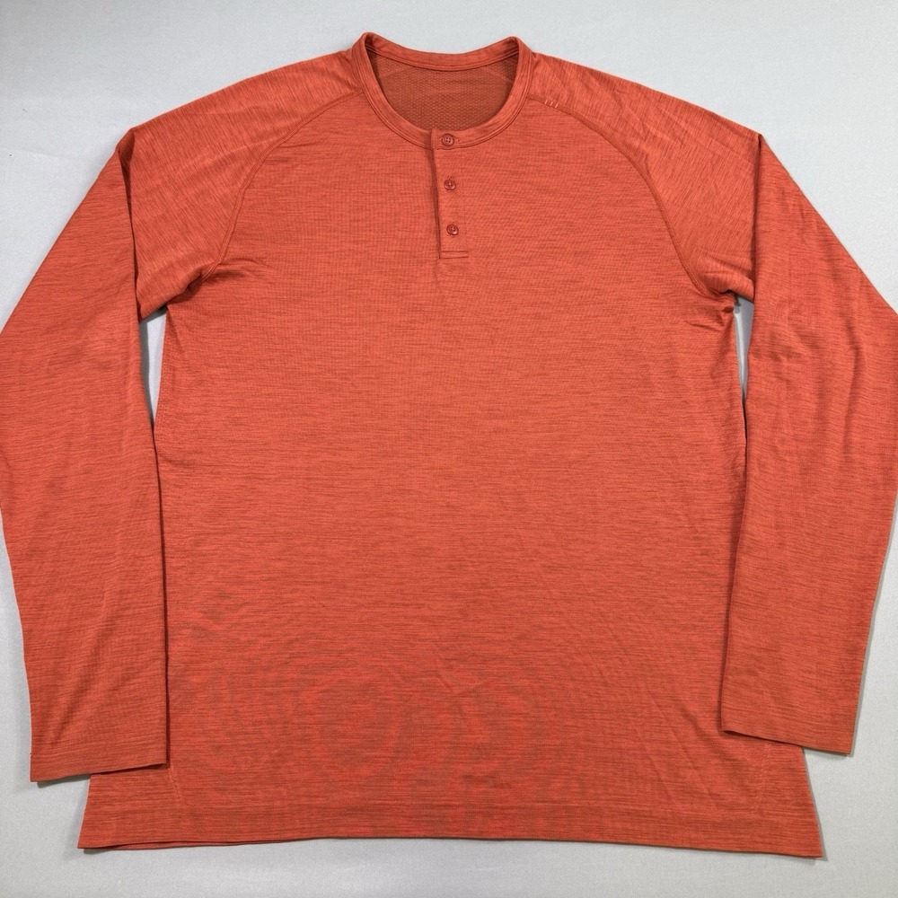 Lululemon Metal Vent Tech Henley Shirt Mens XL Orange Performance Long Sleeve